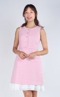 Sophie Tweed Frill Hem Dress - Pink