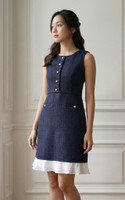 Sophie Tweed Frill Hem Dress - Navy