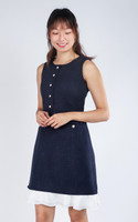 Sophie Tweed Frill Hem Dress - Navy