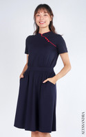 Pingxi Sleeved Cheongsam Dress - Navy