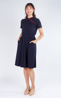 Pingxi Sleeved Cheongsam Dress - Navy