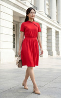 Pingxi Sleeved Cheongsam Dress - Red