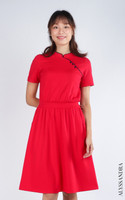 Pingxi Sleeved Cheongsam Dress - Red