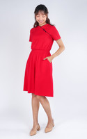 Pingxi Sleeved Cheongsam Dress - Red