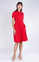 Pingxi Sleeved Cheongsam Dress - Red