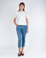 Camellia Embroidered Sleeved Top - White