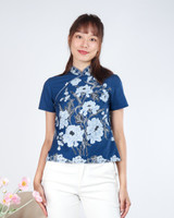 Peony Batik Cheongsam Top - Navy