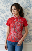 Peony Batik Cheongsam Top - Red