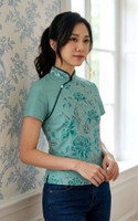 Peony Batik Cheongsam Top - Jade