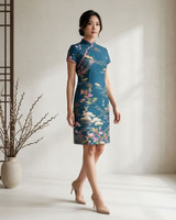 Hanamiya Japanese Cotton Cheongsam - Teal