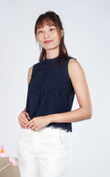 Harmony Lace Cheongsam Top - Navy