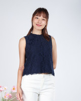 Harmony Lace Cheongsam Top - Navy