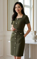 Taylor Button Down Pencil Dress - Olive