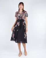 Maribelle Floral Chiffon Dress - Black