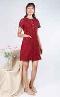 Harmony Lace Sleeved Dress - Red