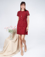 Harmony Lace Sleeved Dress - Red