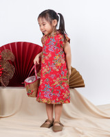 Kids Amal Batik Cheongsam Dress - Red