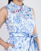 Lunar Porcelain Flare Cheongsam - Blue