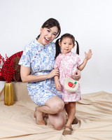 Lunar Porcelain Sleeved Cheongsam - Blue