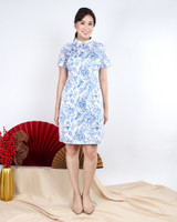 Lunar Porcelain Sleeved Cheongsam - Blue