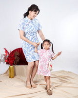 Lunar Porcelain Sleeved Cheongsam - Blue