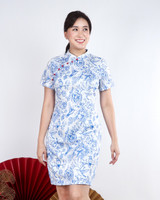 Lunar Porcelain Sleeved Cheongsam - Blue