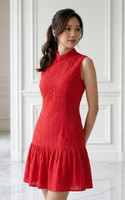 Luella Dropwaist Eyelet Cheongsam Dress - Red