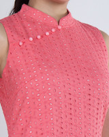 Luella Dropwaist Eyelet Cheongsam Dress - Peach