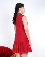 Luella Dropwaist Eyelet Cheongsam Dress - Red