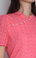 Luella Sleeved Eyelet Midi Cheongsam - Peach