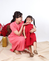 Luella Sleeved Eyelet Midi Cheongsam - Peach