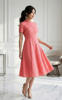 Luella Sleeved Eyelet Midi Cheongsam - Peach