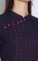 Luella Sleeved Eyelet Midi Cheongsam - Navy
