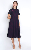 Luella Sleeved Eyelet Midi Cheongsam - Navy