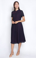 Luella Sleeved Eyelet Midi Cheongsam - Navy
