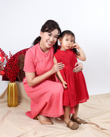 Luella Sleeved Eyelet Midi Cheongsam - Peach