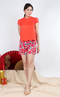 Solara Bloom Print Shorts - Red