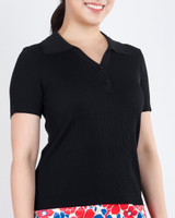 Jenna Collared Knit Top - Black