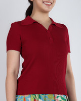 Jenna Collared Knit Top - Burgundy