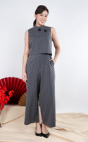 Aria Polka Cheongsam Jumpsuit - Grey