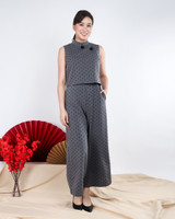 Aria Polka Cheongsam Jumpsuit - Grey