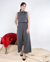 Aria Polka Cheongsam Jumpsuit - Grey