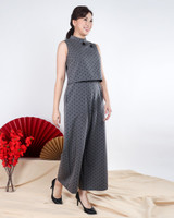 Aria Polka Cheongsam Jumpsuit - Grey