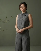Aria Polka Cheongsam Jumpsuit - Grey
