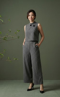 Aria Polka Cheongsam Jumpsuit - Grey