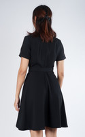 Ava V-Neck Sleeved Dress - Black