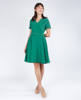 Ava V-Neck Sleeved Dress - Green