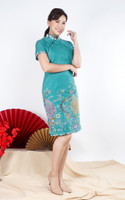 Jardin Peacock Batik Cheongsam Dress - Teal