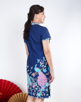 Jardin Peacock Batik Cheongsam Dress - Navy