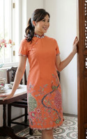 Jardin Peacock Batik Cheongsam Dress - Coral